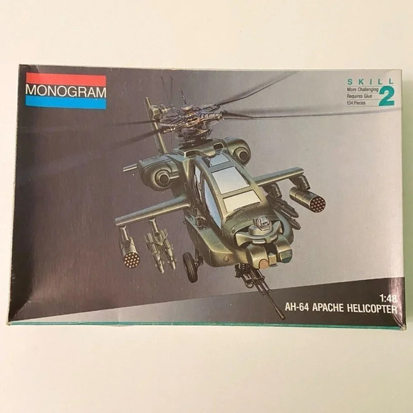 Vintage 1986 Monogram  AH-64 Apache Helicopter 1:48 Kit 5443 Open Box Never Used - Picture 1 of 12